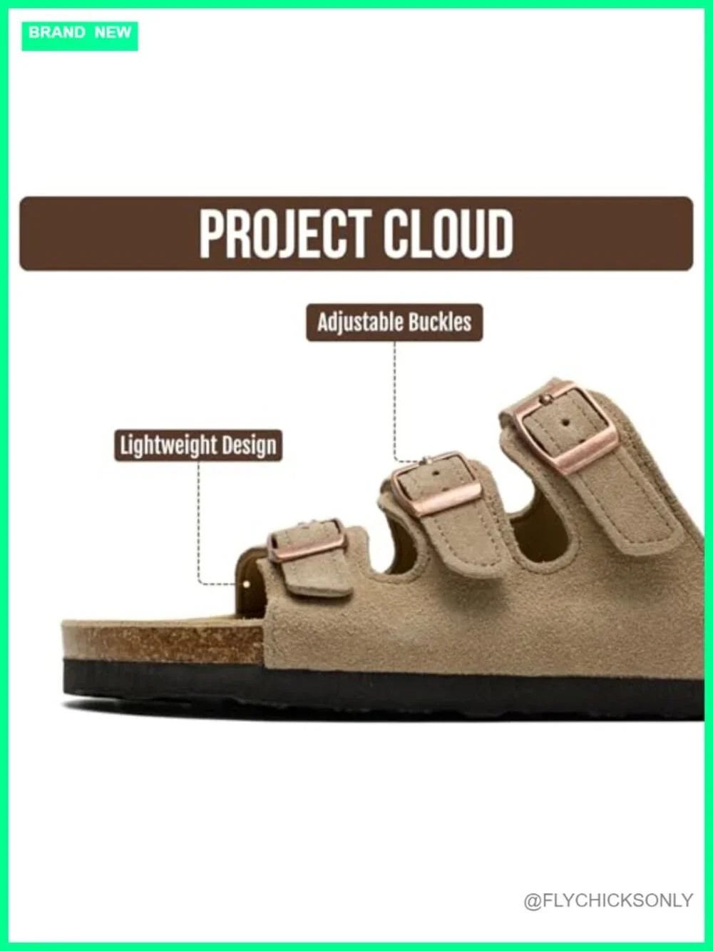Genuine Leather Slide Sandals with Memory Foam & Cork Footbed